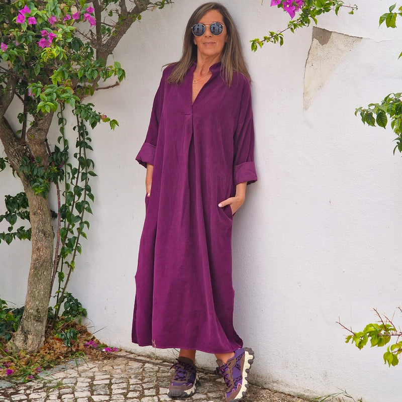 VESTIDO BOMBAZINE LONDON MORADO