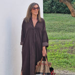 VESTIDO BOMBAZINE LONDON BROWN