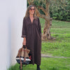 VESTIDO BOMBAZINE LONDON BROWN