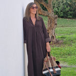 VESTIDO BOMBAZINE LONDON BROWN