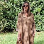 VESTIDO BOMBAZINE LONDON CAMEL